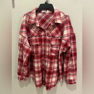 ❤️ Women’s White Burch Oversized Plaid Flannel | Frayed Bottom | Size 1x